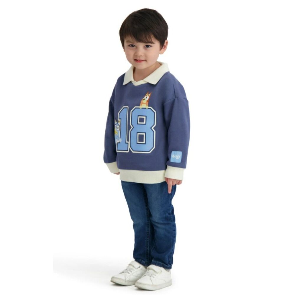 BLUEY Boys Sz 3 Toddler Casual Wear Collared Lightweight Rugby Sweatshirt NEW